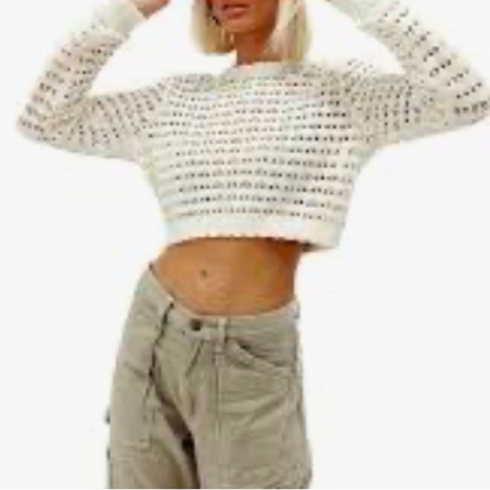 Princess Polly Crochet Knit Open Back Sweater Top S/M